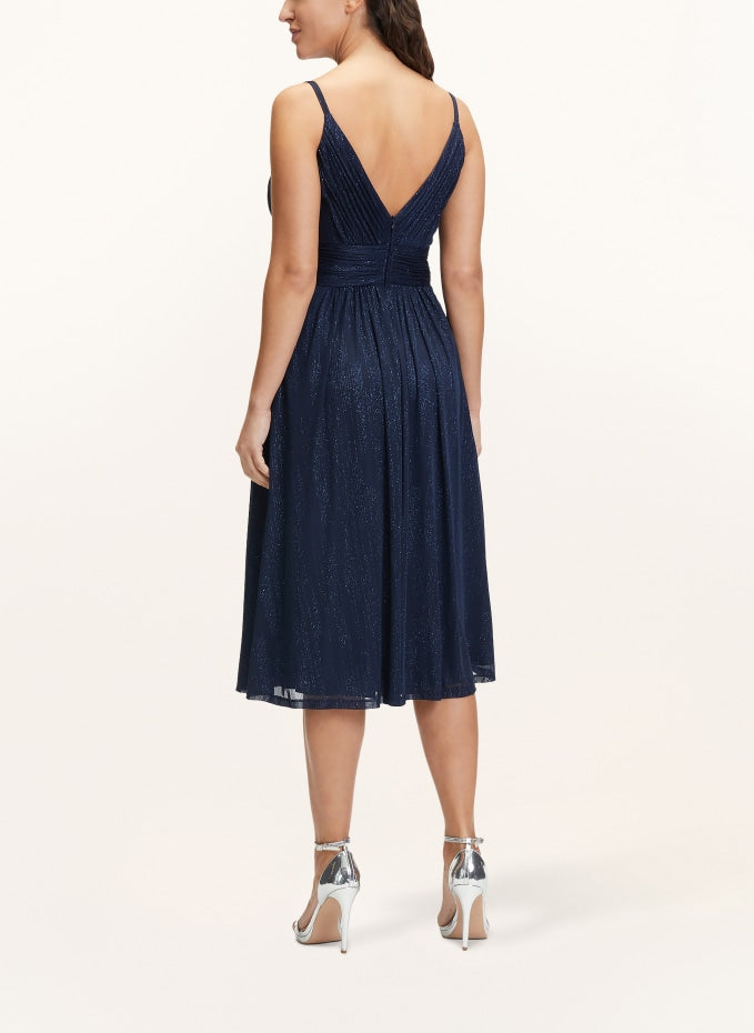 Flowering Girl Women v-neckline Cocktail midi Dress in night blue