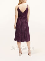 Flowering Girl Women v-neckline cocktail midi dress in bordeaux