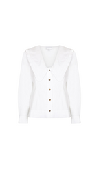 WHITE OVERSIZED COLLAR COTTON BLOUSE