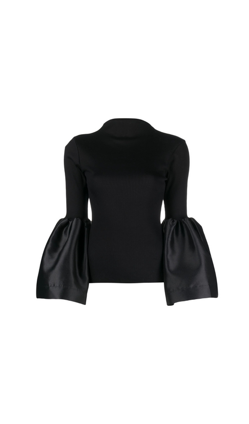 Flowering Girl Women BLACK BELL SLEEVE RIBBED TOP
