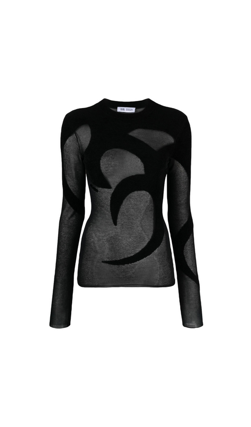 Flowering Girl Women BLACK FINE-KNIT SEMI-SHEER T-SHIRT