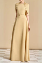 Flowering Girl Women Jasmine A-Line Cape Sleeved Maxi Dress In Yellow Beige