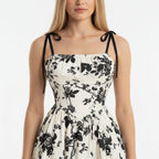 Smocked Floral Square Neck A-line Midi Dress