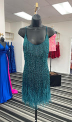 Emerald Tassel Feather Mini Dress