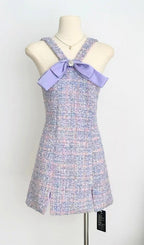 Flowering Girl Women Bowtie Tweed Mini Dress In Lavender