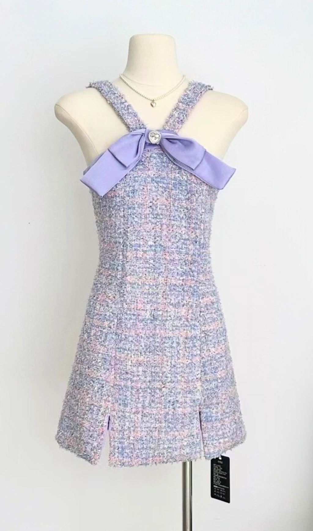 Flowering Girl Women Bowtie Tweed Mini Dress In Lavender