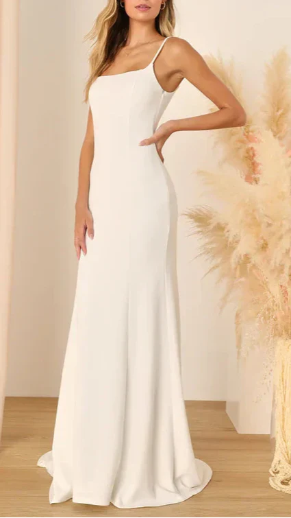 Flowering Girl Women Blessed Romance White Sleeveless Button Back Mermaid Maxi Dress