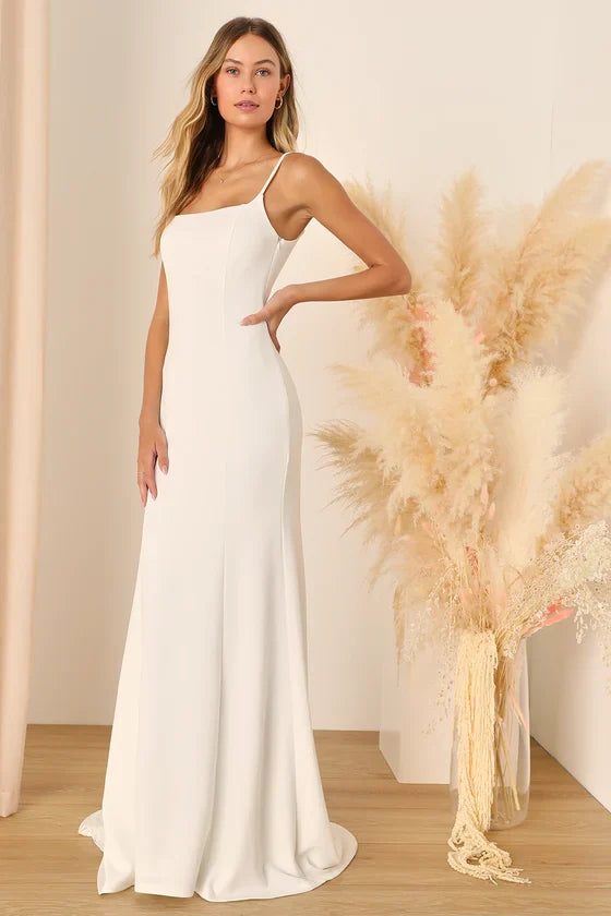 Flowering Girl Women Blessed Romance White Sleeveless Button Back Mermaid Maxi Dress