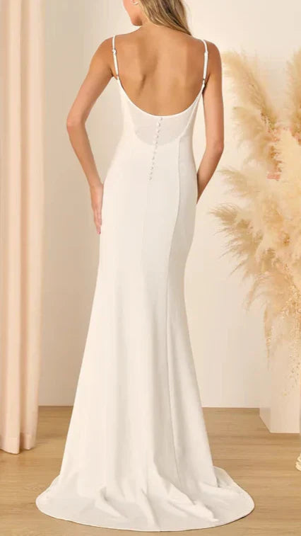 Flowering Girl Women Blessed Romance White Sleeveless Button Back Mermaid Maxi Dress