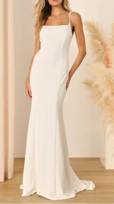 Flowering Girl Women Blessed Romance White Sleeveless Button Back Mermaid Maxi Dress
