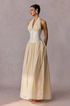 Flowering Girl Women tiffany halterneck tulle overlay maxi dress in apricot