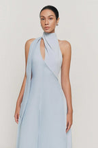 Flowering Girl Women Yen Layered High Neck Floss Silk maxi Dress in blue