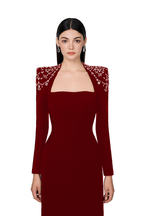 Flowering Girl Women long sleeve trapezoid neckline bodycon maxi dress in red