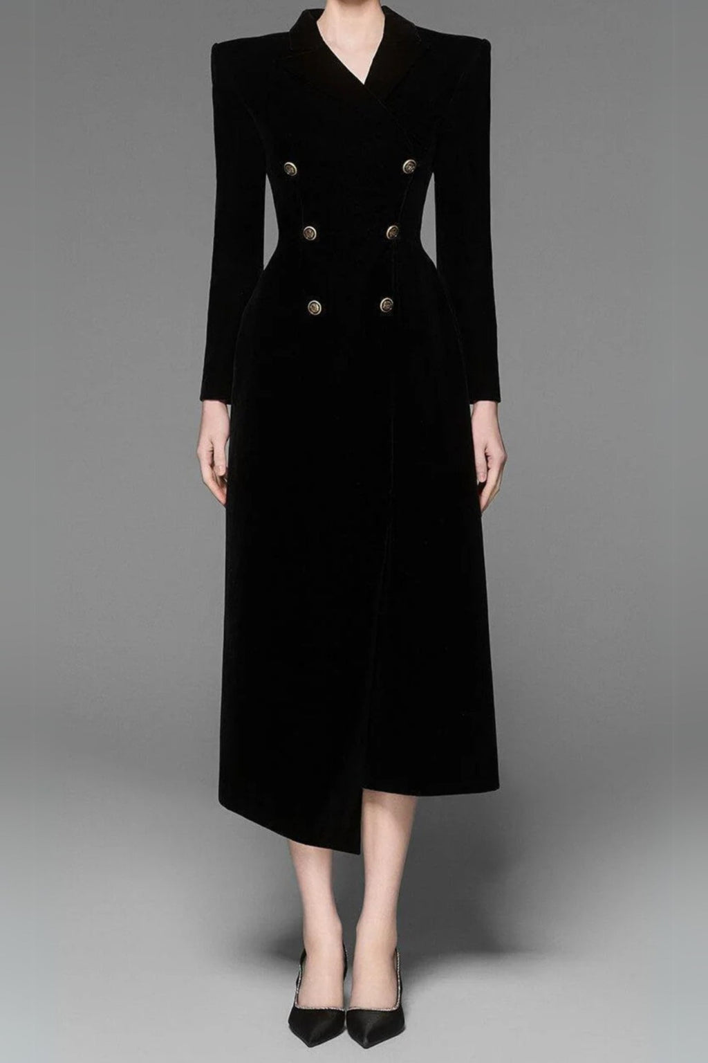 Flowering Girl Women Caloria Asymmetric Notch Lapel Velvet Midi Dress