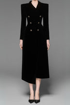Flowering Girl Women Caloria Asymmetric Notch Lapel Velvet Midi Dress