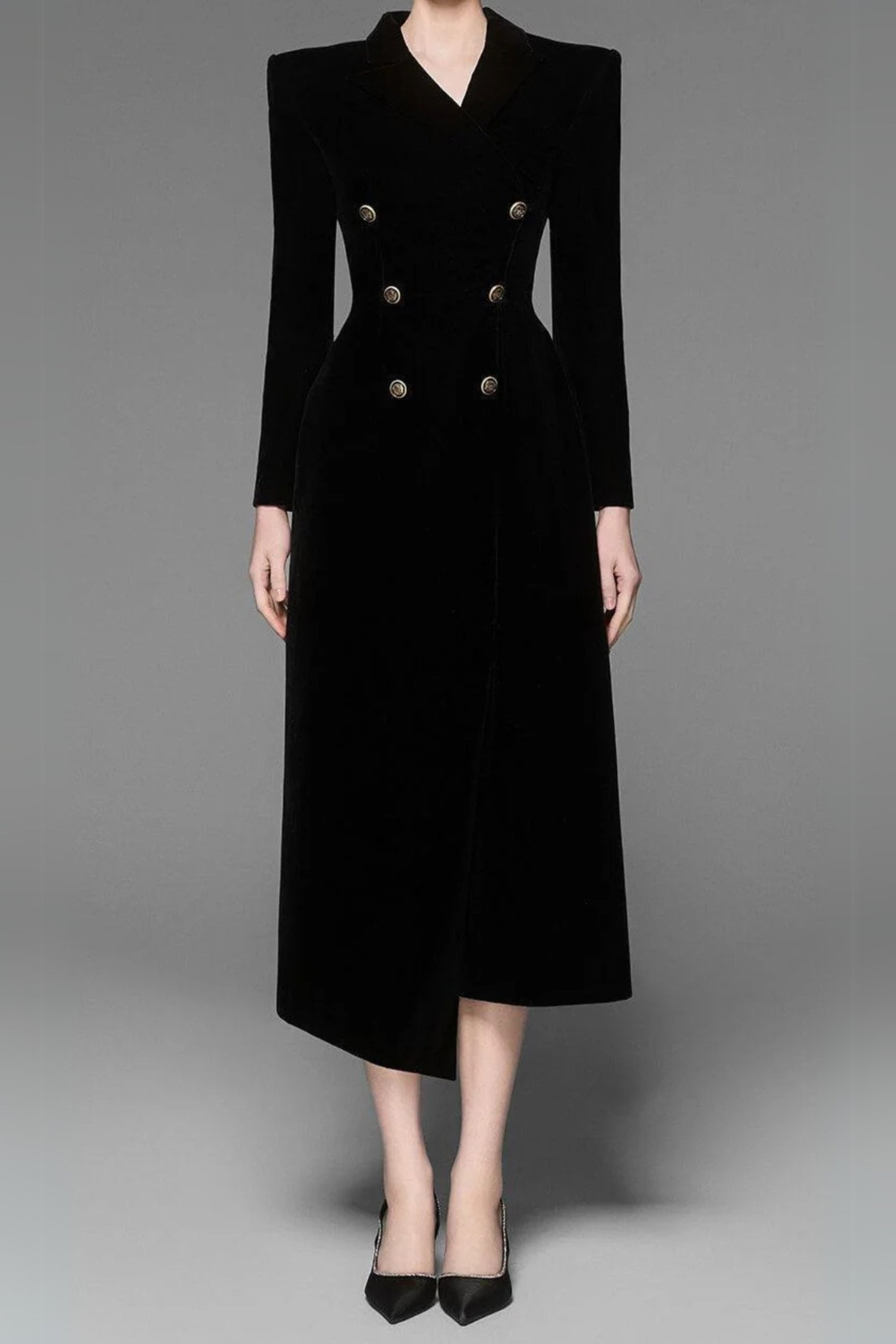 Flowering Girl Women Caloria Asymmetric Notch Lapel Velvet Midi Dress