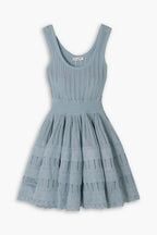 Flowering Girl Women Ribbed Pointelle Knit Mini Dress In Blue
