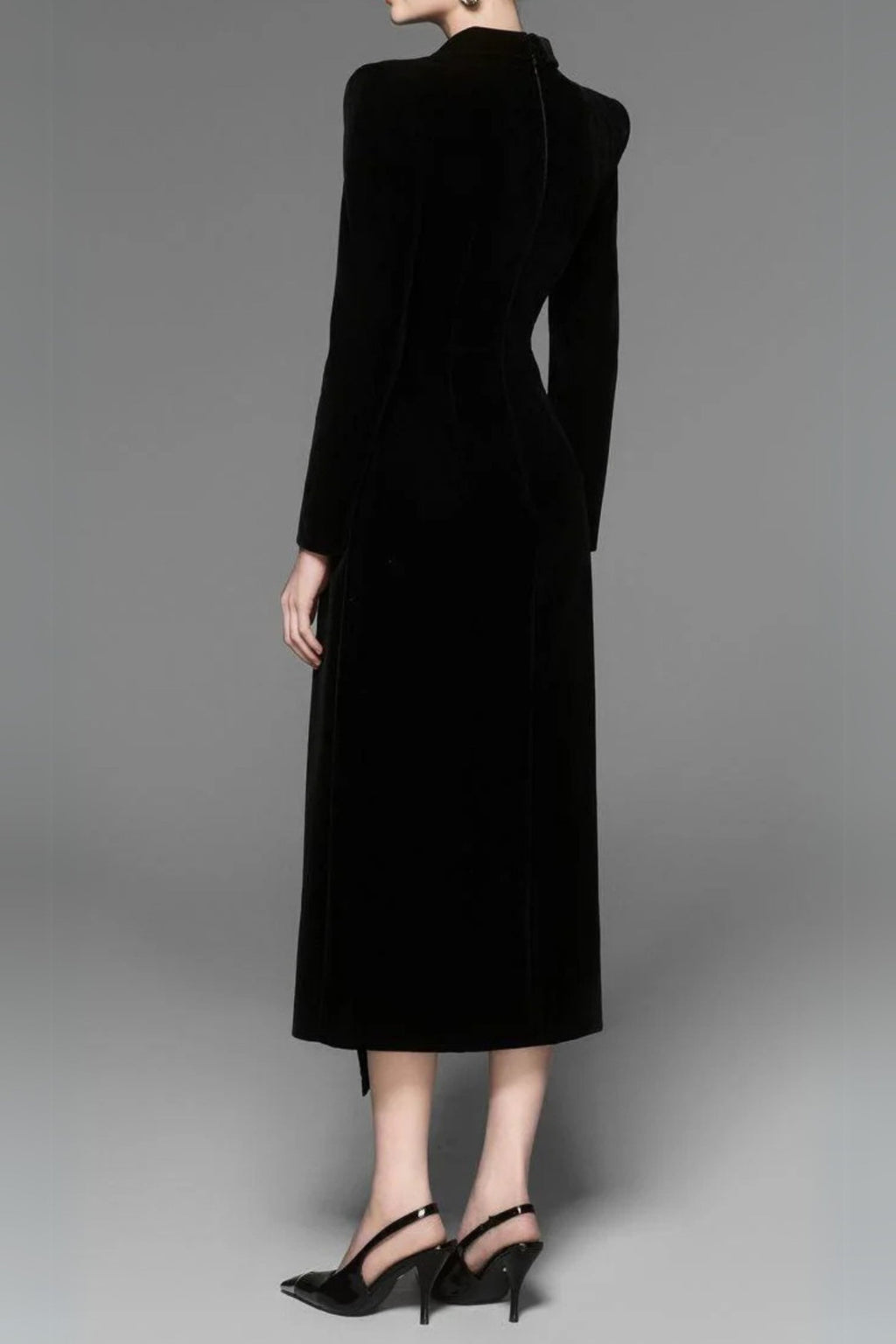 Flowering Girl Women Caloria Asymmetric Notch Lapel Velvet Midi Dress
