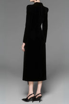 Flowering Girl Women Caloria Asymmetric Notch Lapel Velvet Midi Dress
