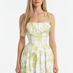 Smocked Floral Square Neck A-line Midi Dress
