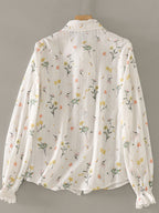 Flowering Girl Women nancy Classic Lapel Embroidered Floral Shirt