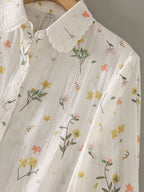 Flowering Girl Women nancy Classic Lapel Embroidered Floral Shirt