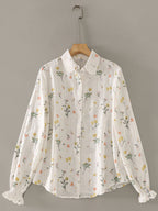 Flowering Girl Women nancy Classic Lapel Embroidered Floral Shirt