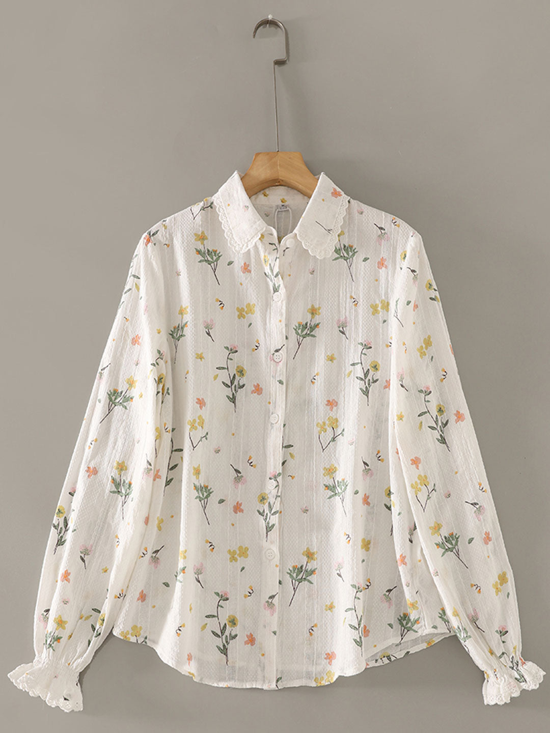 nancy Classic Lapel Embroidered Floral Shirt