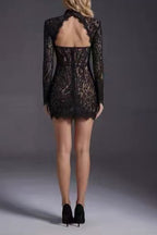 Black Lace Cutout Long-Sleeve Mini Dress