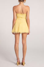 Flowering Girl Women Cut-Out Pleated Off-Shoulder Mini Dress In Yellow