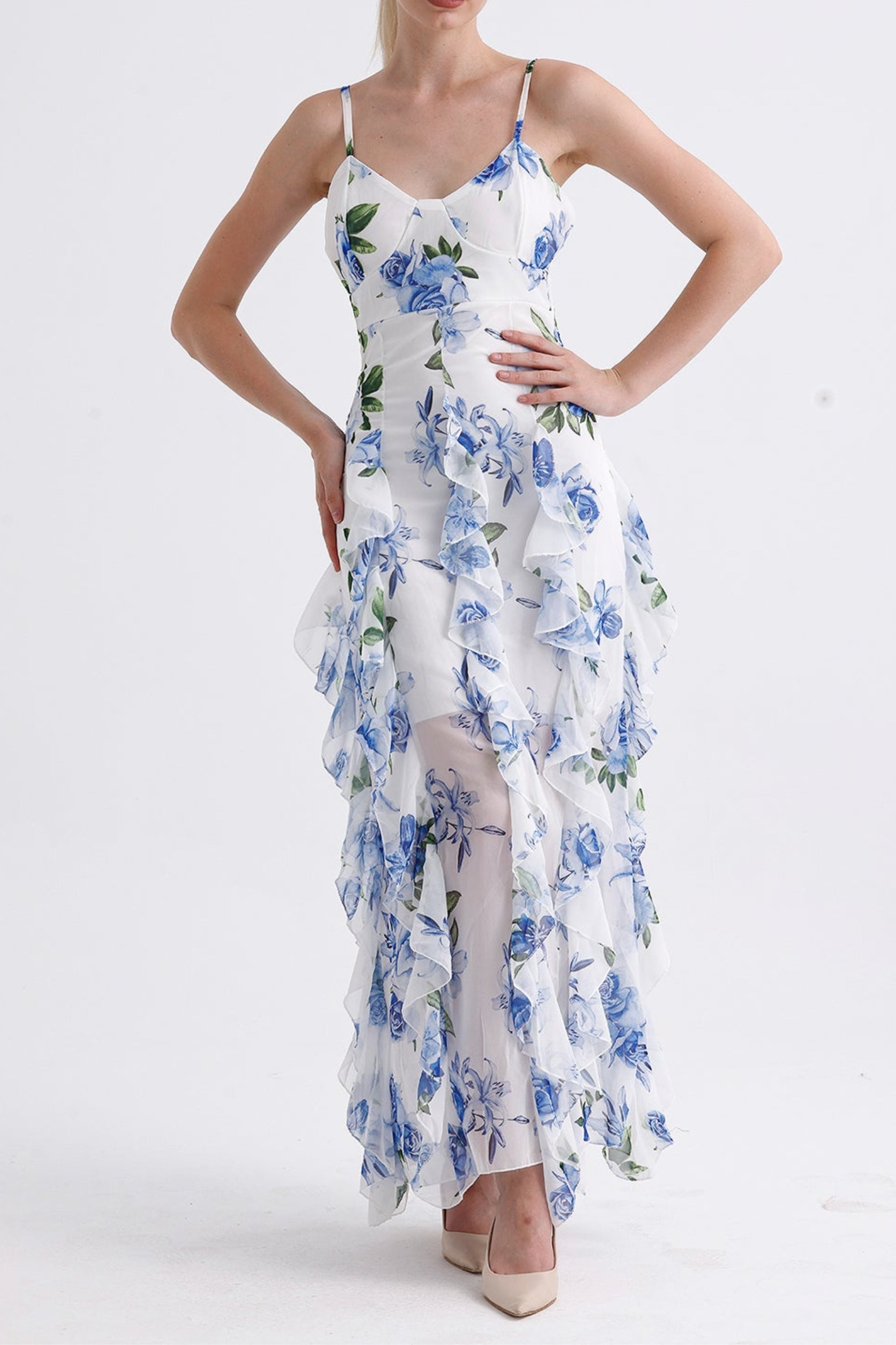 Flowering Girl Women Chiffon Sleeveless Floral Maxi Dresses