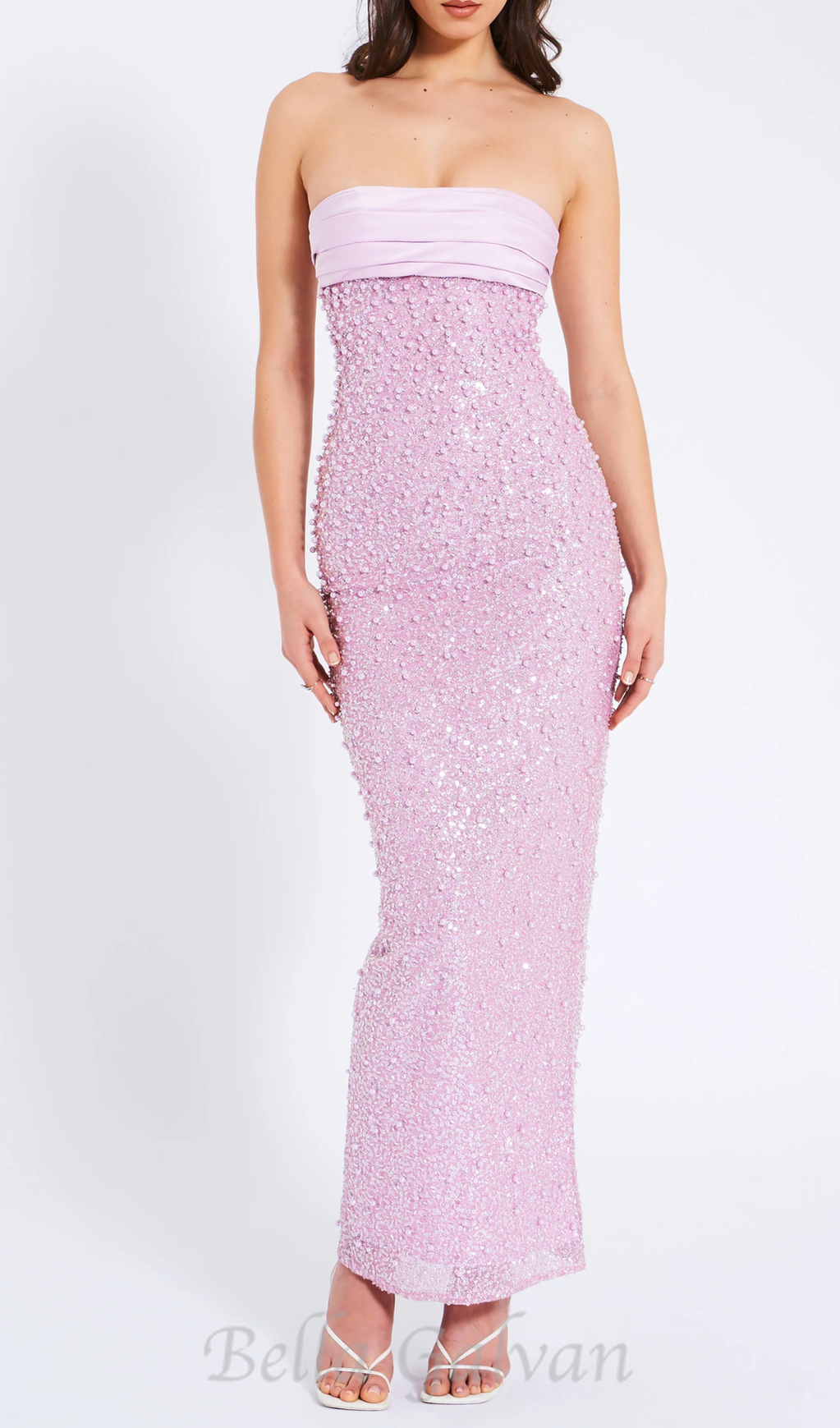 Flowering Girl Women PINK SATIN SEQUIN PEARLS BEADED MAXI DRESS