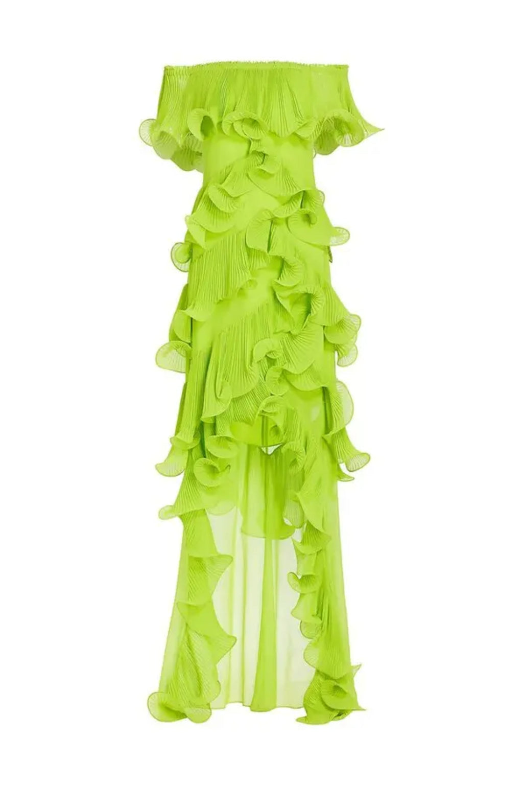 Flowering Girl Women Dora Green Off-Shoulder Pleated Organza Maxi Dress