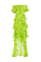 Flowering Girl Women Dora Green Off-Shoulder Pleated Organza Maxi Dress