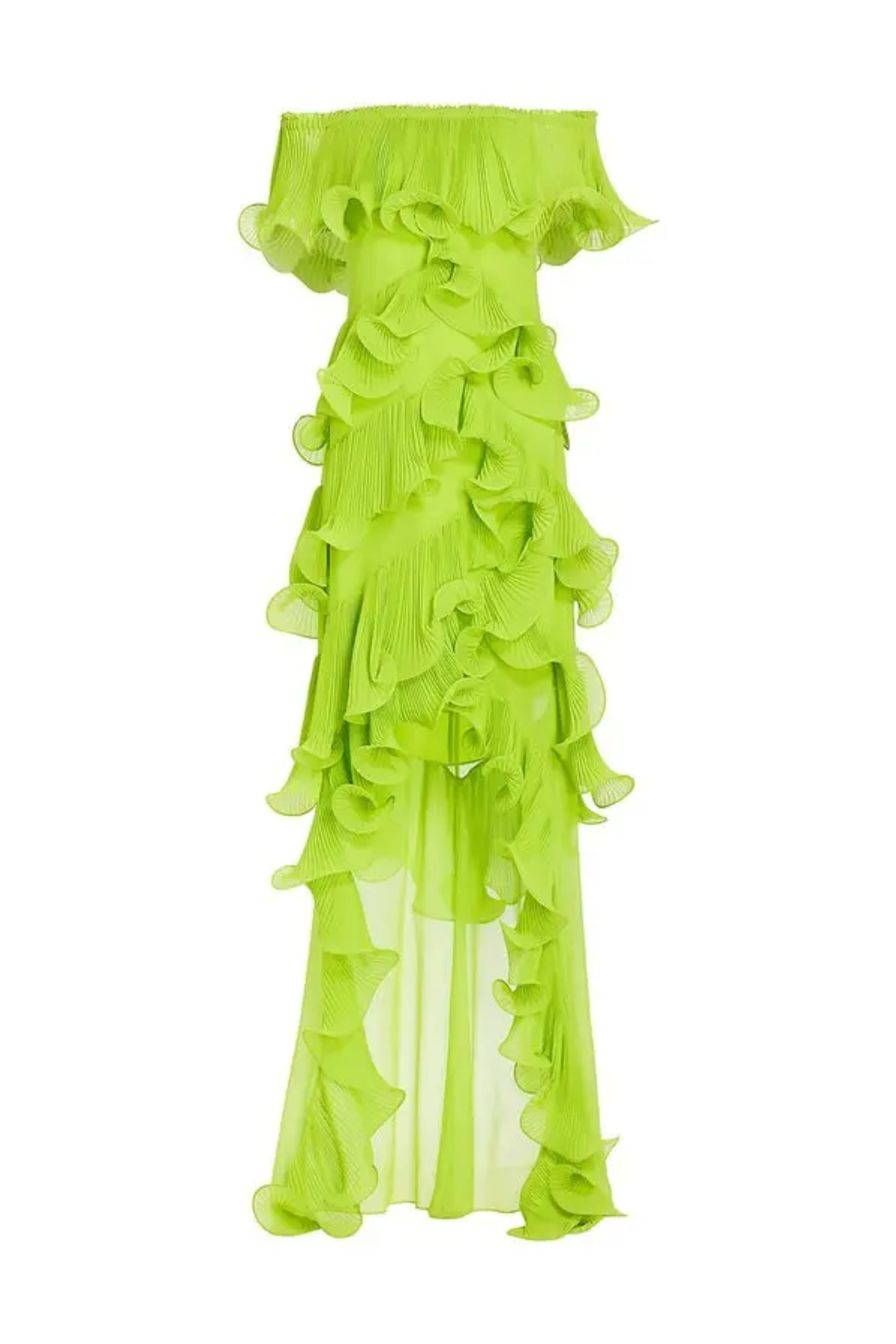 Flowering Girl Women Dora Green Off-Shoulder Pleated Organza Maxi Dress