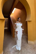 Flowering Girl Women Bandage Off Shoulder Maxi Dress In White
