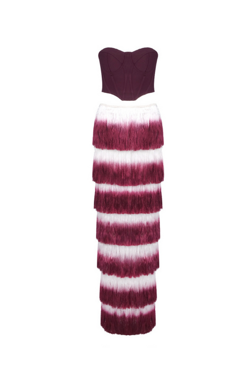 Flowering Girl Women ashley Gradient Fringe Corset Two Piece Bandage Set