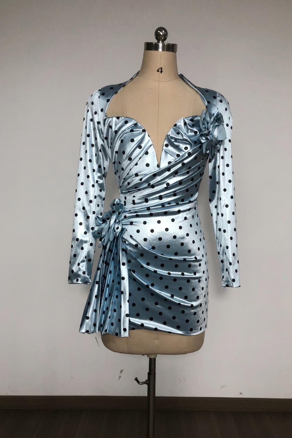 Flowering Girl Women jenny Polka Dots Satin Mini Dress in Blue