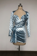 Flowering Girl Women jenny Polka Dots Satin Mini Dress in Blue