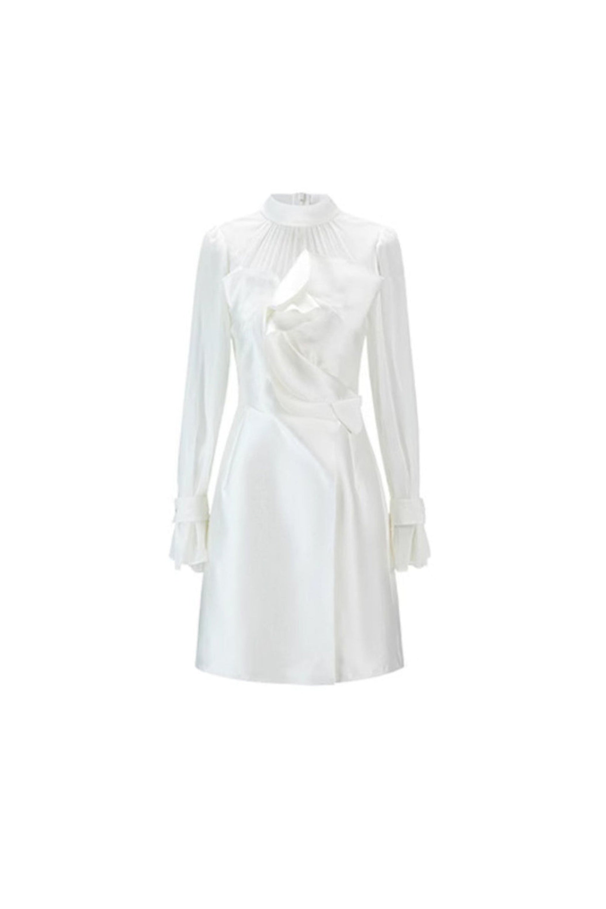 Flowering Girl Women White Mesh Long Sleeve Mini Dress