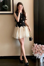 Flowering Girl Women Stereoscopic Flower sleeveless mesh mini dress