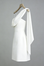 Flowering Girl Women White Asymmetrical One-Shoulder Mini Dress with Sash Tie