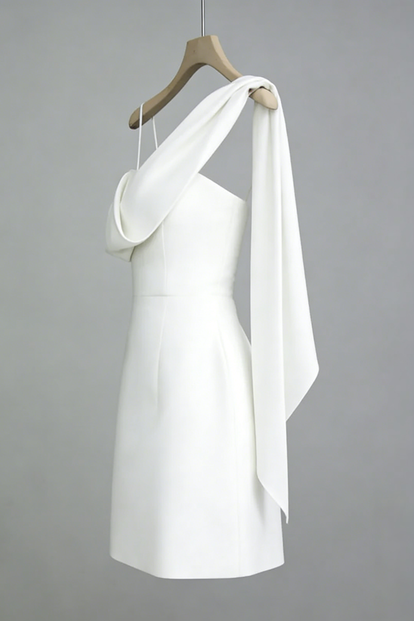 White Asymmetrical One-Shoulder Mini Dress with Sash Tie