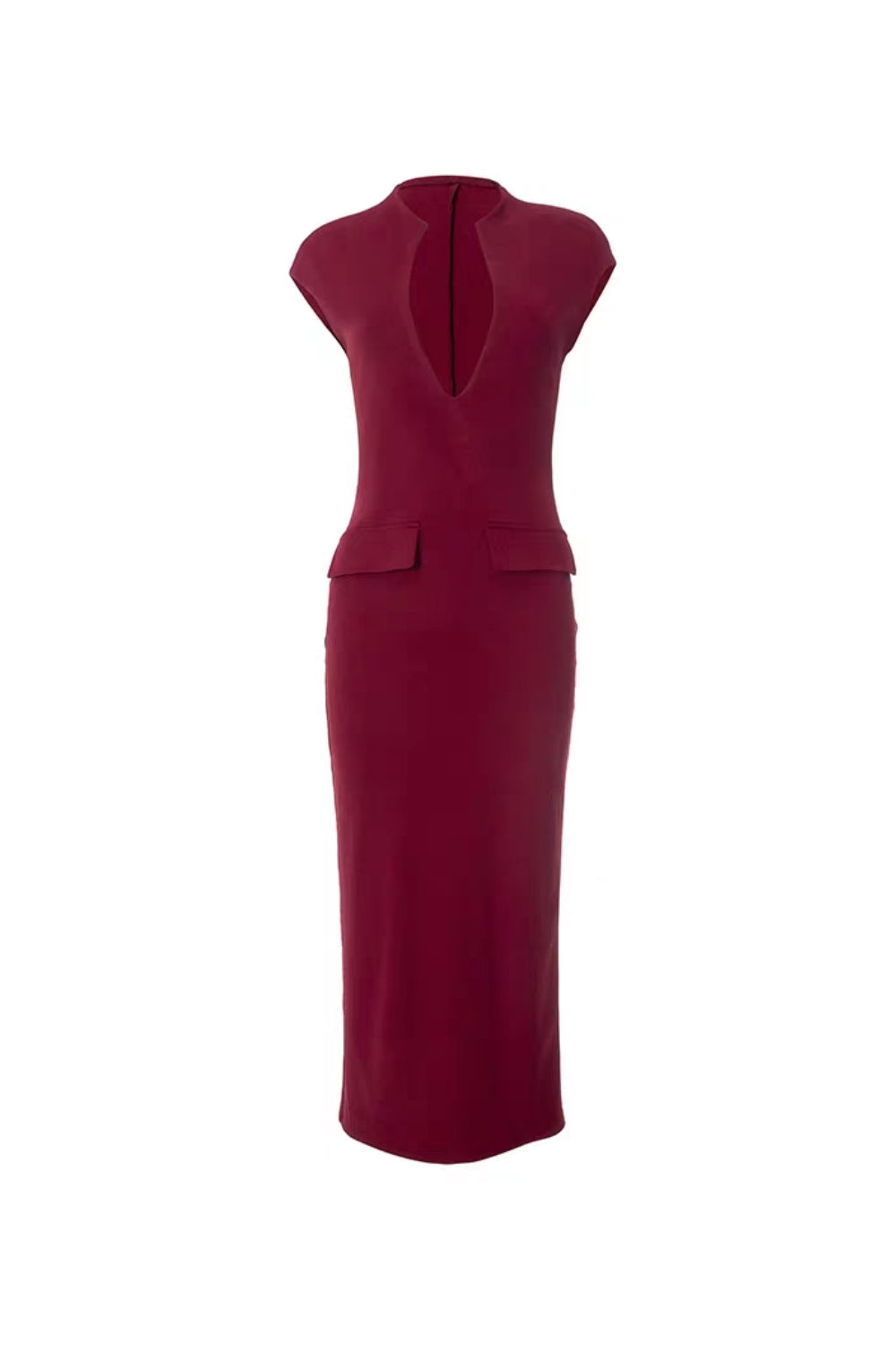 Flowering Girl Women nellie v-neck bodycon midi dress in cherry lacquer