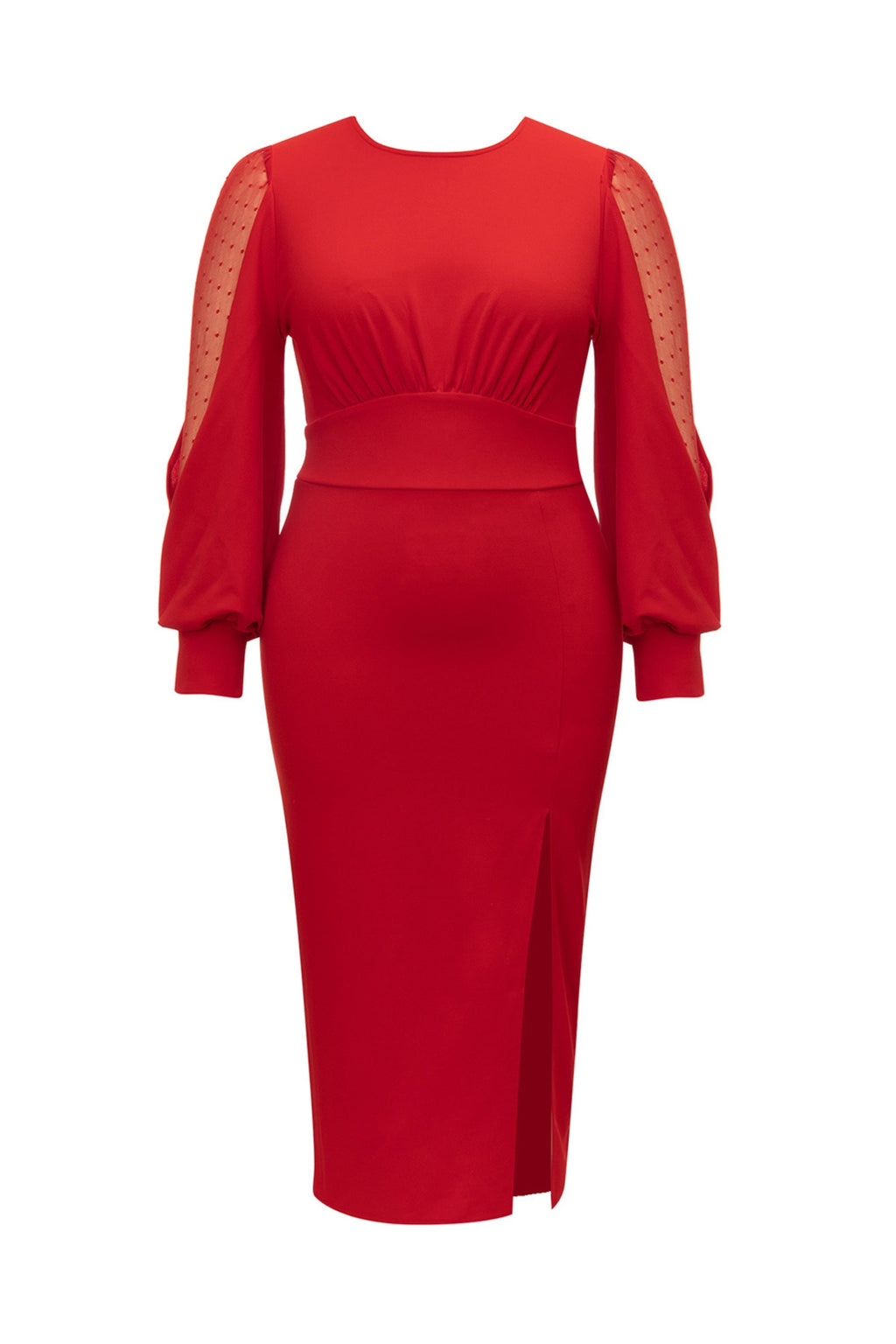 Flowering Girl Women Long Sleeve High Split Midi Dress In Red