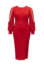 Flowering Girl Women Long Sleeve High Split Midi Dress In Red