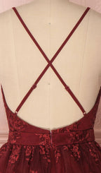 Flowering Girl Women V Neck Tulle Lace Short Burgundy Prom Dresses