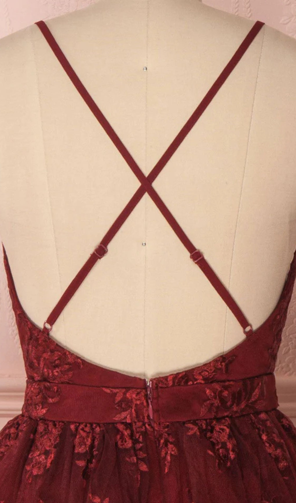 Flowering Girl Women V Neck Tulle Lace Short Burgundy Prom Dresses