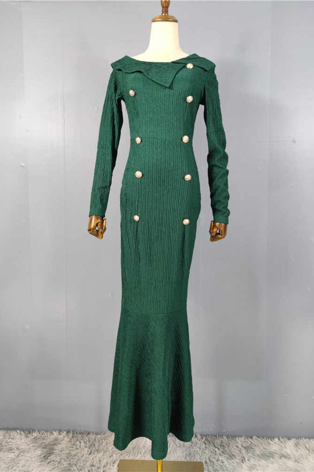 Flowering Girl Women Mermaid Long Sleeve Maxi Dress In Green