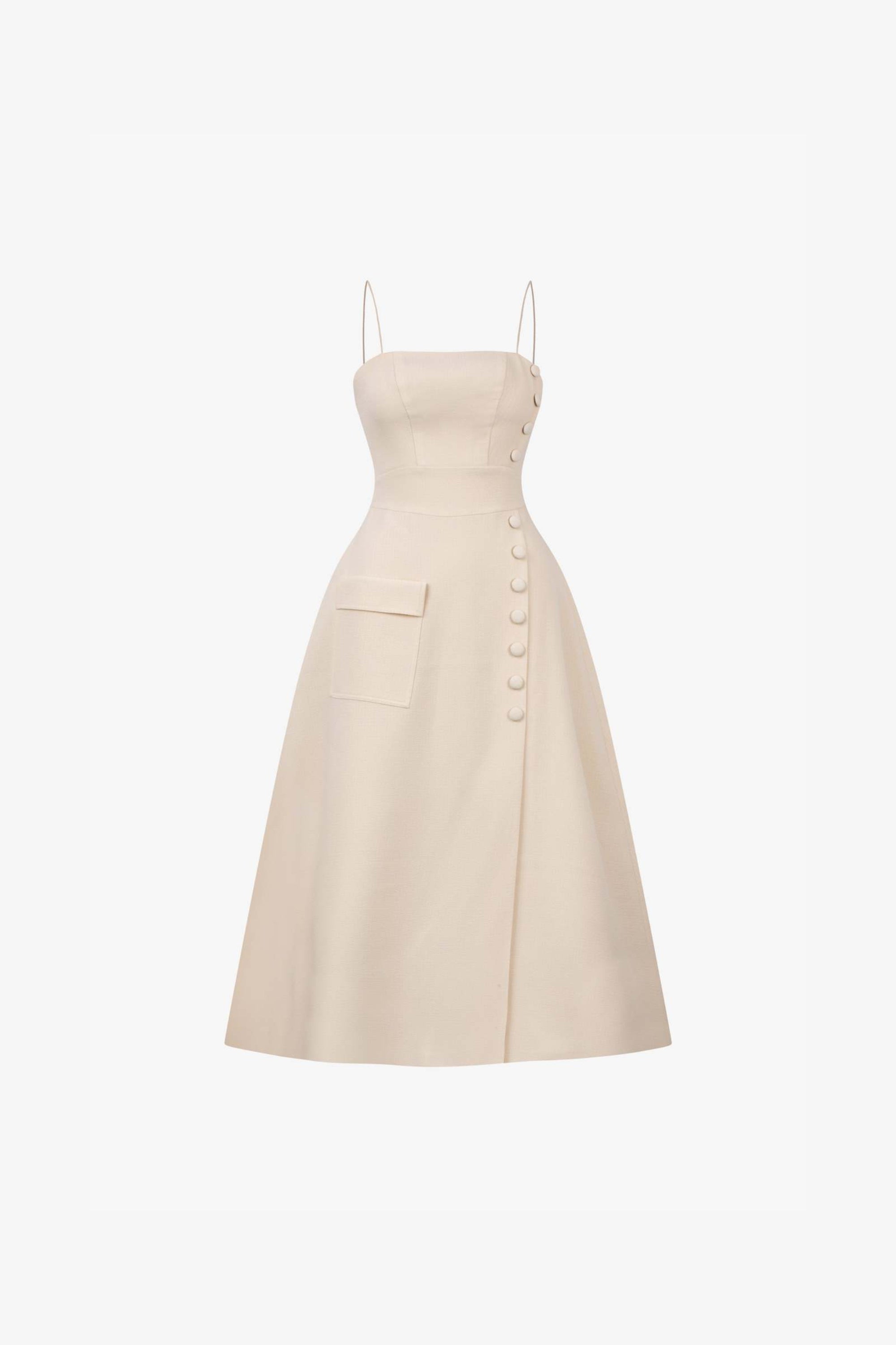 Elio Button-Embellished Midi Dress In Cream